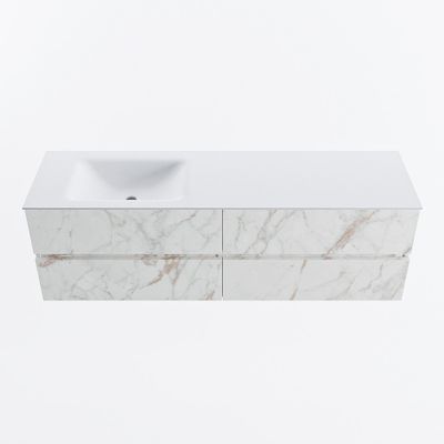 MONDIAZ VICA 160cm badmeubel onderkast Carrara 4 lades. Wastafel CLOUD links 1 kraangat, kleur Talc.
