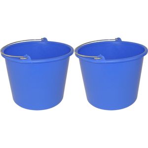 Huishoud emmer - 2x - blauw - kunststof - 12 liter - D29 x H35 cm