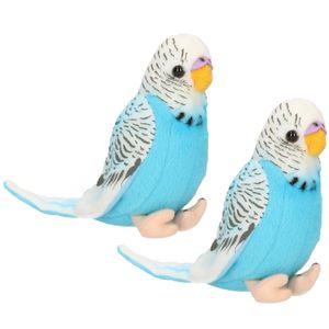 2x stuks pluche knuffel vogel Parkiet blauw 11 cm