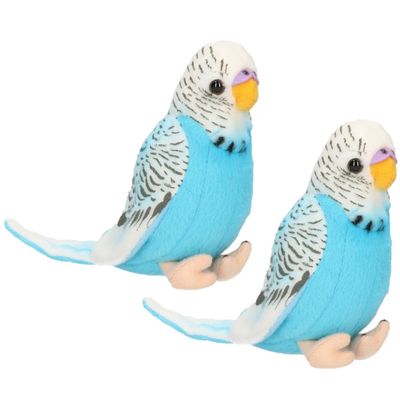 2x stuks pluche knuffel vogel Parkiet blauw 11 cm