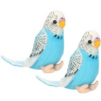 2x stuks pluche knuffel vogel Parkiet blauw 11 cm