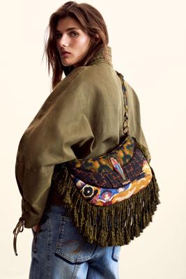 Schoudertas met franjes ontworpen door Mr. Christian Lacroix - GREEN - U