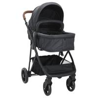 VidaXL Kinderwagen 2-in-1 staal antracietkleurig en zwart