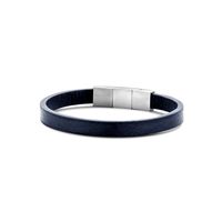 Frank 1967 7FB-0507 Armband leder-staal donkerblauw-zilverkleurig 21 cm - thumbnail