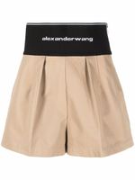 Alexander Wang short plissé à taille à logo - Marron - thumbnail