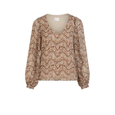 VILA blouse VISUNARA met all over print bruin