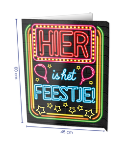 Neon Raambord Hier Is Het Feestje (60x45cm)