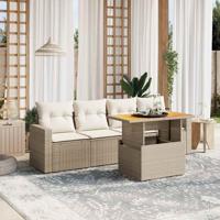 5-delige Loungeset met kussens poly rattan beige