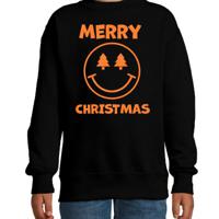 Kersttrui/sweater voor jongens/meisjes - Merry Christmas - zwart - smiley - glitter oranje