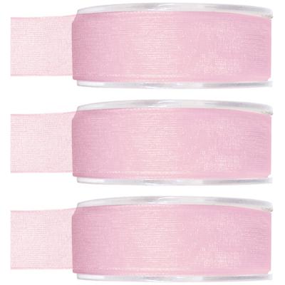 Hobby/decoratie organza sierlint - 3x - roze - 2,5 cm x 20 meter - Cadeaulint - inpakken