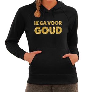 Ik ga voor GOUD glitter tekst hoodie zwart dames