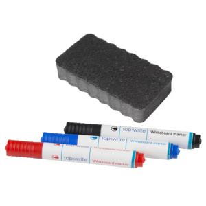 Magnetische whiteboard accessoires set - bordenwisser met 3x markers/stiften