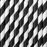 Drinkrietjes - papier - 10x - zwart/wit strepen - 19,5 cm - rietjes - thumbnail