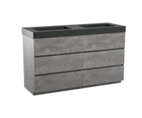 Storke Edge staand badmeubel 150 x 52 cm beton donkergrijs met Scuro High dubbele wastafel in mat kwarts