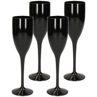 6x stuks onbreekbaar champagne/prosecco flute glas zwart kunststof 15 cl/150 ml - Champagneglazen - thumbnail