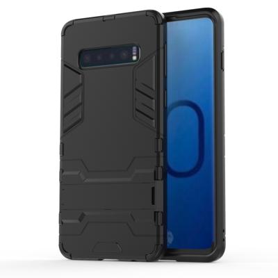 Schokbestendige PC + TPU Case voor Galaxy S10 met houder (zwart)