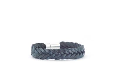 Qoss Heren Armband Gevlochten Leer Tom Blauw - Maat M