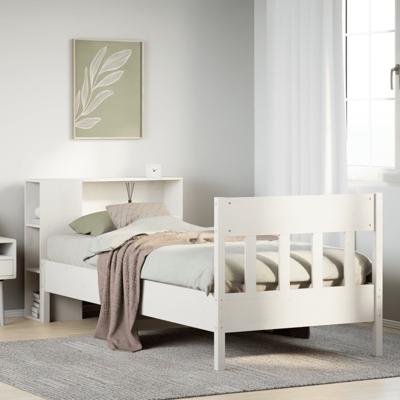Bed met boekenkast zonder matras grenenhout wit 75x190 cm