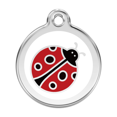 Lady Bug White roestvrijstalen hondenpenning large/groot dia. 3,8 cm - Reddingo