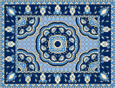 Oosters blauw ontwerp vinyl tapijt eetkamer