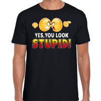 Funny emoticon t-shirt yes you look stupid zwart voor heren