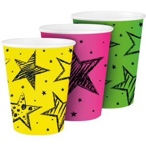 Feestbekers Neon Sterren - 6 Stuks