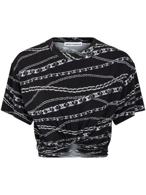 Rabanne t-shirt crop à imprimé chaines - Noir