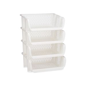 Pakket van 4x opberg kratten/rekken/organizers wit 39 x 30 x 13 cm