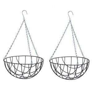 2x stuks hanging basket / plantenbak donkergroen met ketting 13 x 25 x 25 cm - metaaldraad - hangen