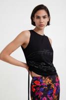 Gevlokt en gerimpeld T-shirt - BLACK - XS