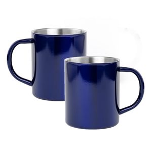 12x Drinkbekers/mokken blauw Rvs 280 ml