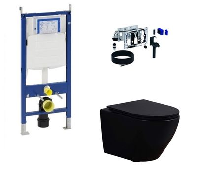 Complete Geberit Duofresh toiletset met Saniclear Itsie matzwart randloos toilet en drukplaat. Zelf samenstellen!