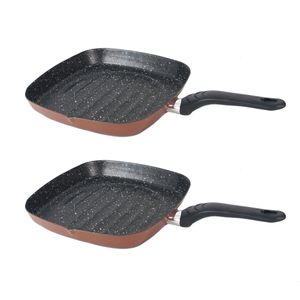 Set van 2x stuks aluminium grillpan Burgos vierkant met anti-aanbak laag 27 cm