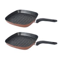 Set van 2x stuks aluminium grillpan Burgos vierkant met anti-aanbak laag 27 cm - thumbnail