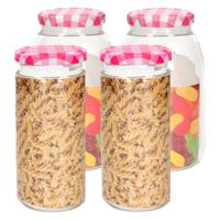 Weckpotten/inmaakpot set Classic - 4x - 550/750 ml - kunststof - draaideksel - roze - thumbnail