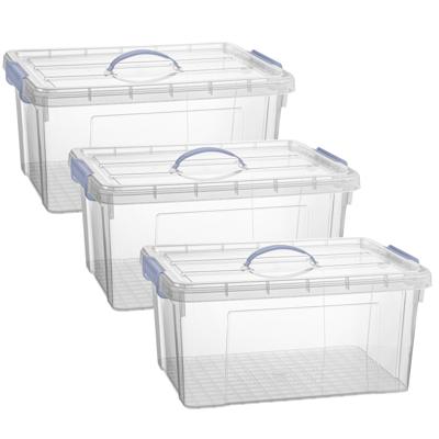 Opslagbox AZUL serie - 3x - met deksel - transparant - 34 liter - 53 x 39 x 25 cm - kunststof