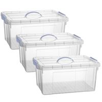 Opslagbox AZUL serie - 3x - met deksel - transparant - 34 liter - 53 x 39 x 25 cm - kunststof