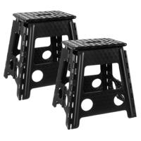 Inklapbaar krukje - 2x - zwart - 39 cm - opvouwbaar - huishoudkrukje - opstapje