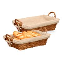 Rieten mand - 2x - gevlochten riet - bruin - 39 x 24 x 13 cm - broodmand - serveermand