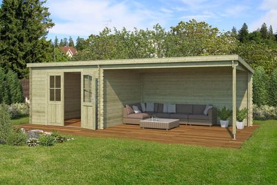 Outdoor Life St. Louis Blokhut 681x292 cm 28 mm vuren Groen geïmpregneerd- Lessenaarsdak- Geïmpregneerd vurenhout- Outdoor Life