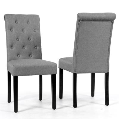 2-delige set van Knoopgestoffeerde Eetkamerstoelen Gestoffeerde Stoffen Stoelen met Rubberhout Poten Grijs