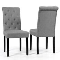 2-delige set van Knoopgestoffeerde Eetkamerstoelen Gestoffeerde Stoffen Stoelen met Rubberhout Poten Grijs