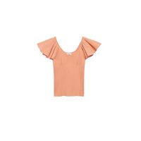 Mango ribgebreide top met ruches oranje - thumbnail