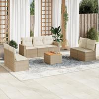 8-delige Loungeset met kussens poly rattan beige