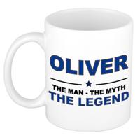 Oliver cadeau mok - man myth legend - naam koffiemok / beker - wit en blauw - 300 ml