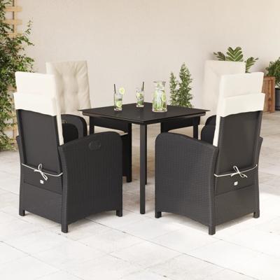 5-delige Tuinset met kussens poly rattan zwart