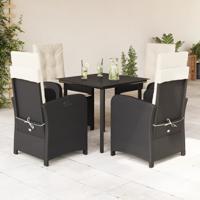 5-delige Tuinset met kussens poly rattan zwart