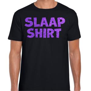 Verkleed T-shirt voor heren - slaap shirt - pyjama shirt - zwart - glitter paars - themafeest