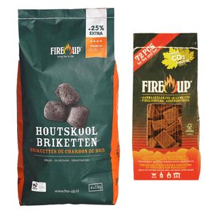 BBQ starterspakket - houtskool briketten 5 kilo - barbecue aanmaakblokjes 72x - Briketten