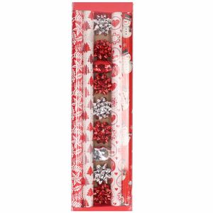 Kerst inpakpapier/cadeaupapier set rood/wit  13-delig   -